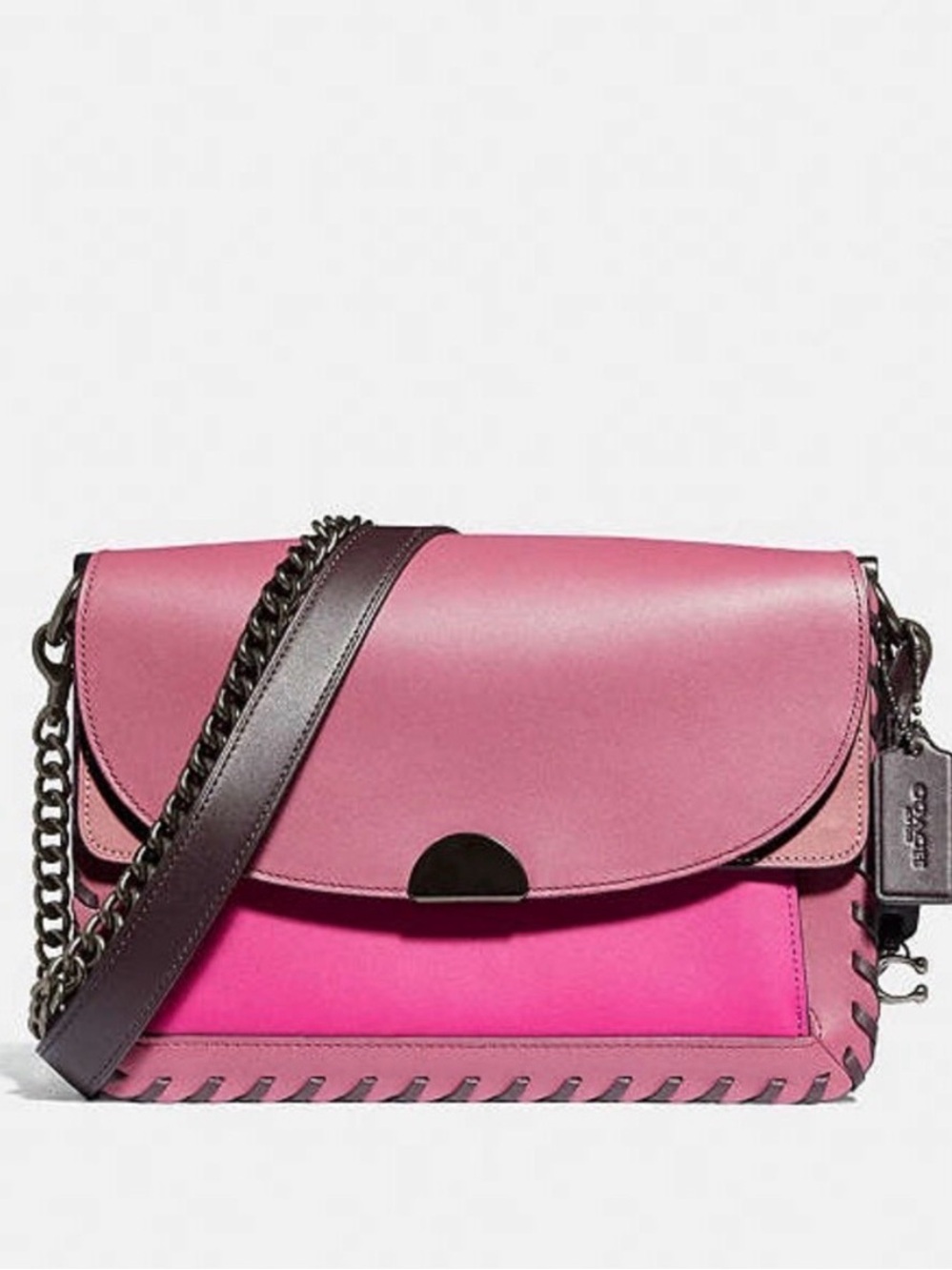Coach Dreamer Colorblock Whipstitch Leather Chain Shoulder Bag Pink - EUC